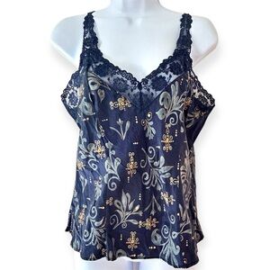 Y2K 100% Silk Lace Trim Babydoll Cami Tank Size M/L Fairy Grunge Silkscreen Vtg